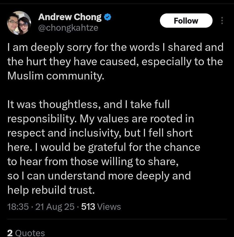 mynewshub's tweet photo. Lepas kecoh ... Andrew Chong mohon maaf ...... yang pasti jenama burger bodoh kau akan diboikot selepas ini.... https://t.co/2OPFKr6cGw