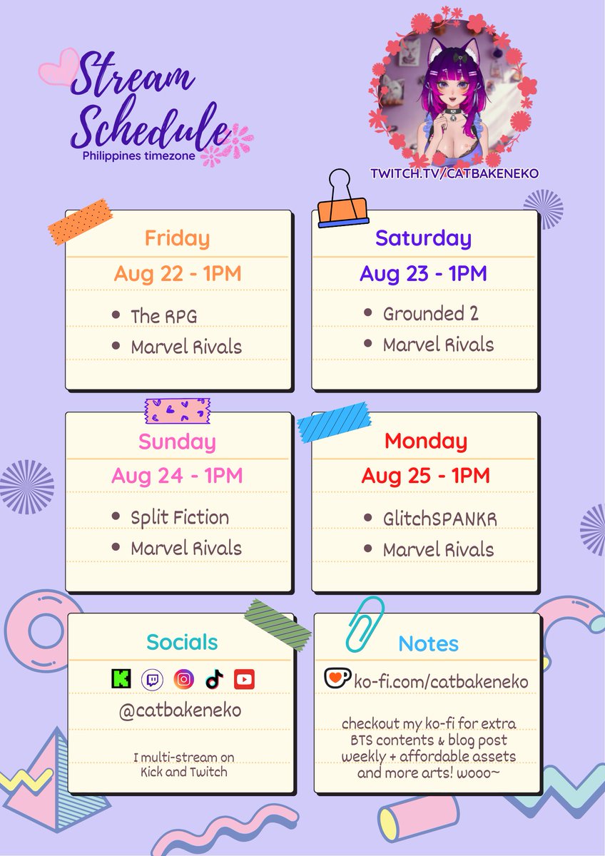 catbakeneko's tweet photo. Schedule babyyyyyy~
see you soon >3<
#VtubersEN #twitchstreamer #MarvelRivals #nekojins https://t.co/ZnbzJ2zARn