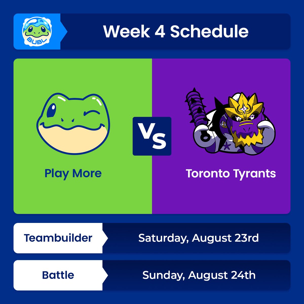 WEEK 4! GIVE IT UP FOR WEEK 4!

Reminder to check out the BUBL fan doc to view how Play More and Bubby are doing in comparison to the rest of the league! 👇

docs.google.com/spreadsheets/d…