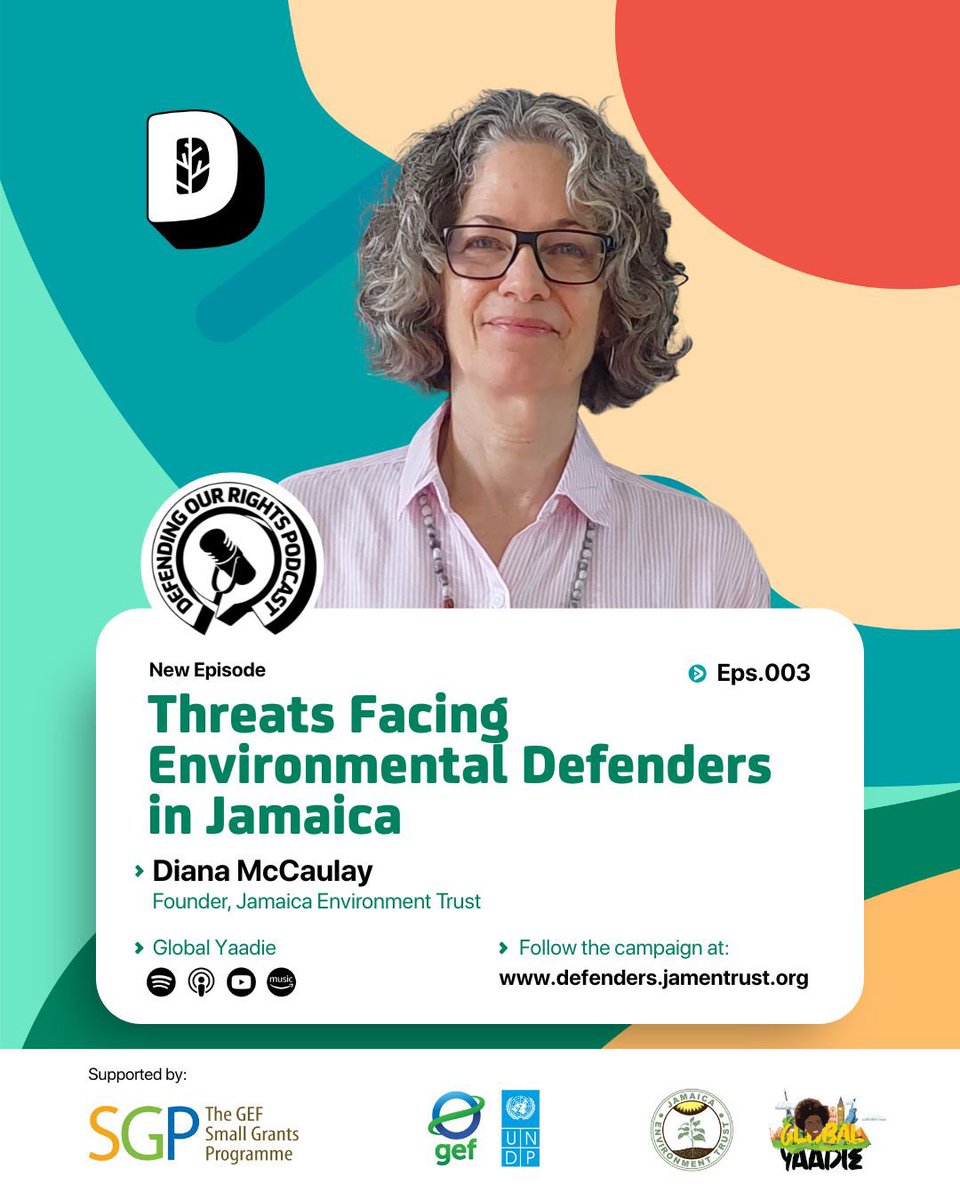 Episode 4️⃣ is live! 📢

<a href="/dmccaulay/">Diana McCaulay</a> talks about the risks faced by environmental defenders and how Escazú could improve access to information, justice &amp; participation. <a href="/jamentrust/">Jamaica Environment Trust</a> 

Listen here 👉 creators.spotify.com/pod/show/globa…

Also on #Apple #Amazon #Youtube