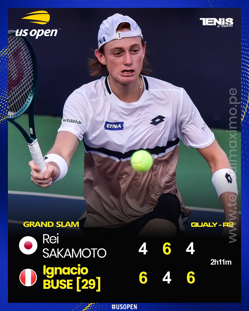 #USOpen 🇺🇸 | 🚨 Ignacio Buse (136° ATP) 🇵🇪 venció al japonés Rei Sakamoto (200°) por 6-4, 4-6 y 6-4 y avanzó a la ronda final de la qualy del #USOpen 🎾🔥.
¡Vamos Nacho! 💪🇵🇪
tenisalmaximo.pe/buse-a-un-paso…