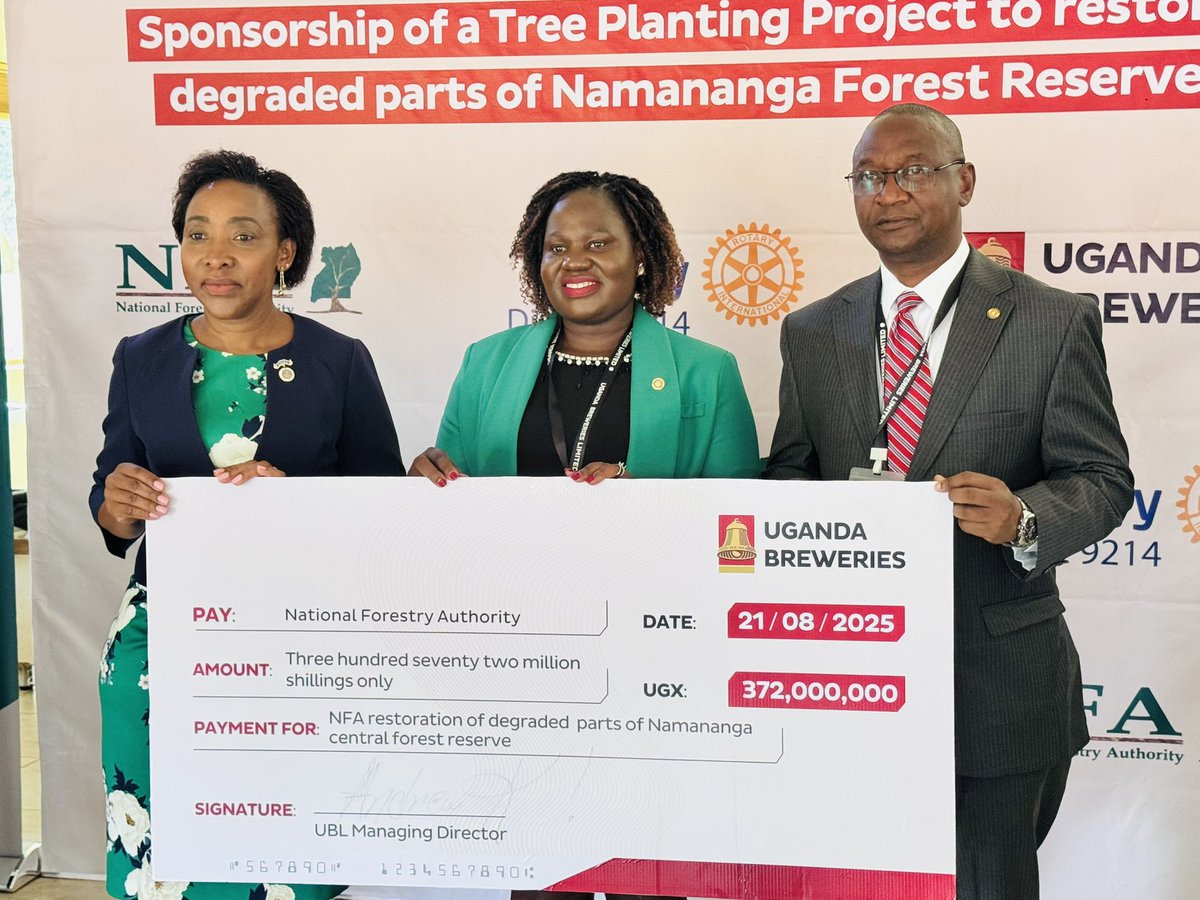 🌱 Uganda Breweries, @NFA_UG &amp; @Rotary9214 have teamed up to restore Namananga Central Forest Reserve! This partnership supports Uganda’s goal of 24% forest cover by 2040 through tree planting &amp; community engagement. #GreenUganda #Forestforgenerations #Sustainability