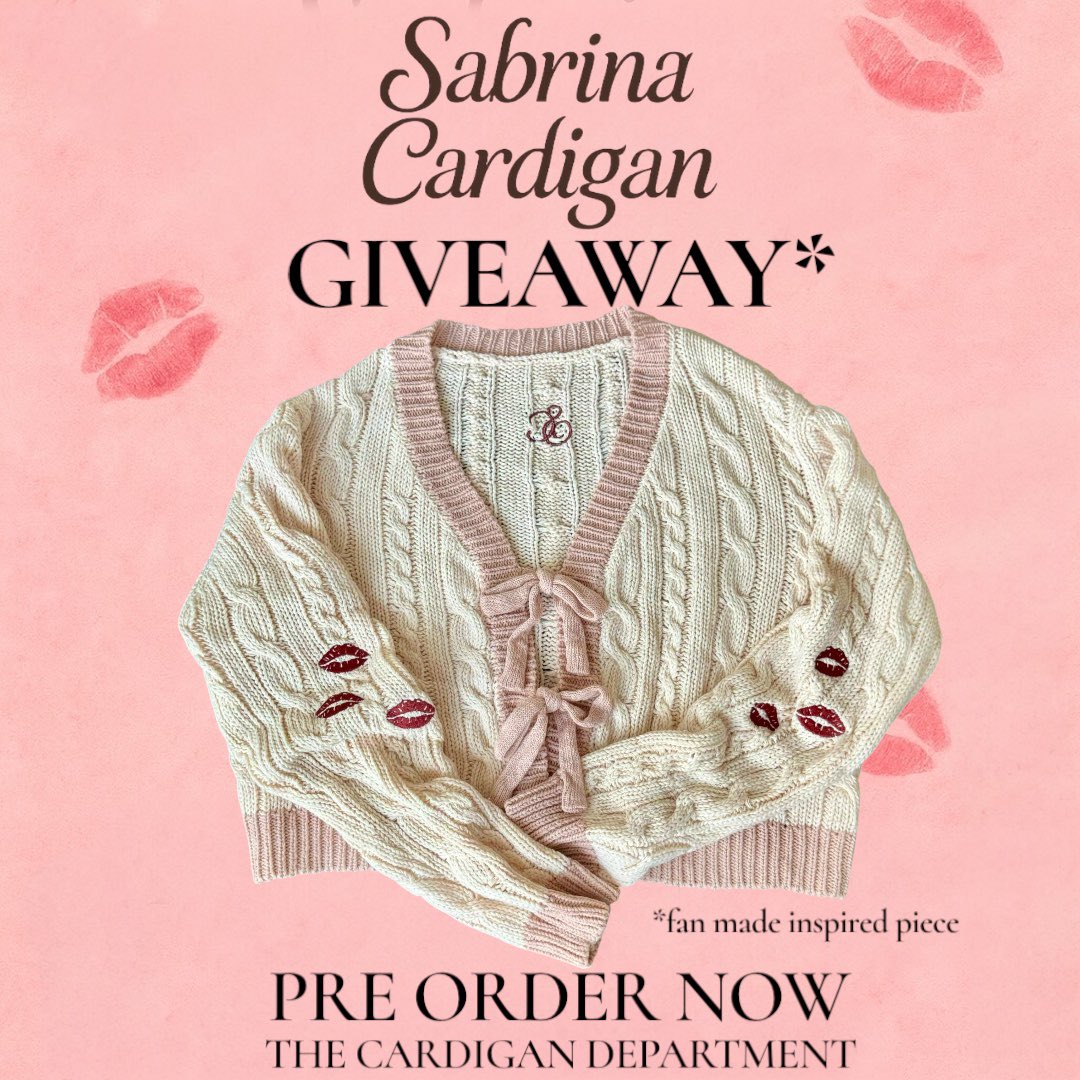 THE CARDIGAN DEPARTMENT (@tcd_int) on Twitter photo โจ SABRINA INSPIRED CARDIGAN GIVEAWAY โจ
Win our new Sabrina Inspired Cropped Cardigan ๐ธ Open worldwide!
To enter:
1๏ธโฃ Follow <a href="/TCD_INT/">THE CARDIGAN DEPARTMENT</a>
2๏ธโฃ Like + repost
3๏ธโฃ Tag friends (each = 1 entry)
โฐ Ends Aug 31, 23:59 GMT
Canโt wait? Order now to guarantee yours! thecardigandepartment.com โจ SABRINA INSPIRED CARDIGAN GIVEAWAY โจ
Win our new Sabrina Inspired Cropped Cardigan ๐ธ Open worldwide!
To enter:
1๏ธโฃ Follow <a href="/TCD_INT/">THE CARDIGAN DEPARTMENT</a>
2๏ธโฃ Like + repost
3๏ธโฃ Tag friends (each = 1 entry)
โฐ Ends Aug 31, 23:59 GMT
Canโt wait? Order now to guarantee yours! thecardigandepartment.com
