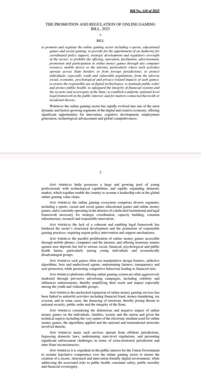 “ऑनलाइन गेमिंग संवर्धन विनियम बिल 2025" युवाओं के उज्ज्वल भविष्य की दिशा में एक शानदार निर्णय है इससे गावों में बर्बाद हो रहें लाखों परिवार बच पायेंगे और हज़ारों युवाओं का भविष्य बच पाएगा     ✌️👌🏻🙏🙏