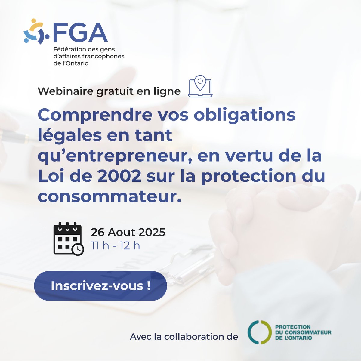 Webinar gratuit pout les PME francophone. Suivez la fédération des gens d'affaires francophones de L'Ontario.