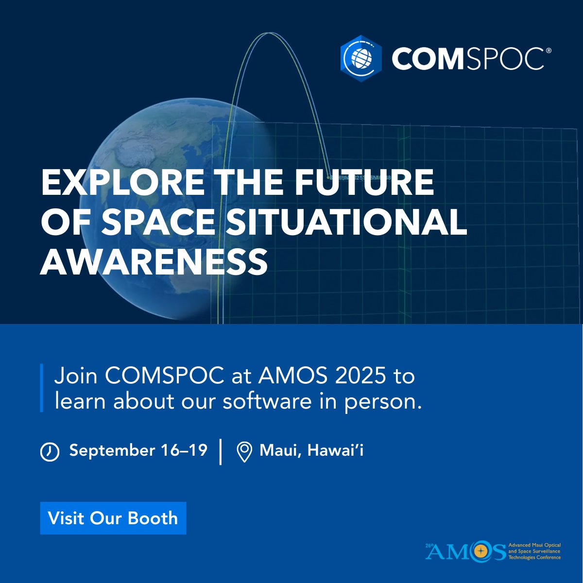 COMSPOC Corp. (@comspoc) on Twitter photo COMSPOC is pleased to be a sponsor of the 26th annual #AMOSCon in Maui, September 16โ19. ๐บ๐ฐ๏ธ
<a href="/amoscon/">AMOS Conference</a> brings together leaders from around the world in space situational awareness (SSA) and space domain awareness (SDA). Weโre looking forward to connecting with colleagues and COMSPOC is pleased to be a sponsor of the 26th annual #AMOSCon in Maui, September 16โ19. ๐บ๐ฐ๏ธ
<a href="/amoscon/">AMOS Conference</a> brings together leaders from around the world in space situational awareness (SSA) and space domain awareness (SDA). Weโre looking forward to connecting with colleagues and