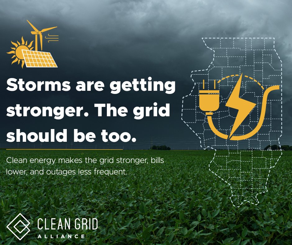 ⚡ 50,000 Illinoisans lost power in last month’s storms—while paying record-high energy bills. We need wind, solar, storage &amp; transmission to keep lights on + costs down.

Learn more: PoweringIllinois.org

#BuildTheGrid #CleanGridAlliance #CleanEnergyNow