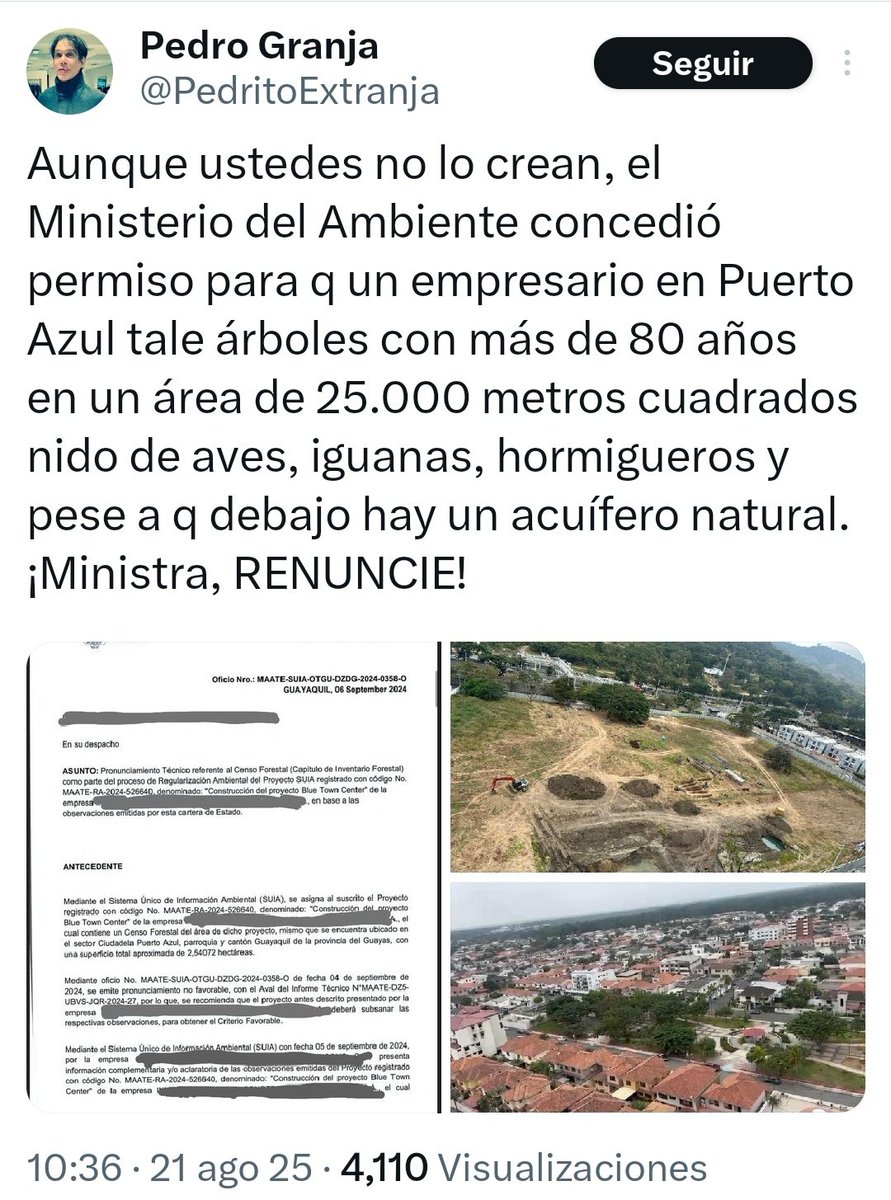 Luisa Presidenta (@yatenemospresi) on Twitter photo Y dónde están <a href="/EcuadorMAE/">Ministerio de Ambiente y Energía</a> y <a href="/PrefGuayas/">Prefectura del Guayas</a>?
O solamente saltan cuando <a href="/aquilesalvarez/">Aquiles Alvarez Henriques</a> hace obras? Y dónde están <a href="/EcuadorMAE/">Ministerio de Ambiente y Energía</a> y <a href="/PrefGuayas/">Prefectura del Guayas</a>?
O solamente saltan cuando <a href="/aquilesalvarez/">Aquiles Alvarez Henriques</a> hace obras?