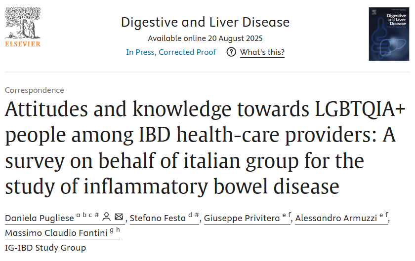 GppPrivitera's tweet photo. 🏳️‍🌈 New study from @IGIBD 

🚨 IBD specialists feel comfortable, but not prepared to, caring for LGBTQIA+ patients

🙇🏻🙇🏽‍♀️ Most support mandatory training

Next step ➡️ Listening to patients’ voices.

🔗 Read: https://t.co/kFCBVIpcDe

@alearmuzzi @Max_Fantini @Y_ECCO_IBD @my_ueg https://t.co/3ByQLidQzS