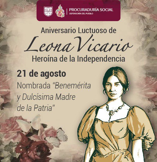Procuraduría Social de la CdMx (@prosoccdmx) on Twitter photo A 183 años de su fallecimiento, recordamos a Leona Vicario, Benemérita y Dulcísima Madre de la Patria, quien formo parte del movimiento que le dio patria y libertad a nuestro país, demostrando que el móvil de las mujeres no solo es el amor. 🇲🇽
<a href="/ClaraBrugadaM/">Clara Brugada Molina</a>
<a href="/SEBIEN_cdmx/">Secretaría de Bienestar e Igualdad Social</a> A 183 años de su fallecimiento, recordamos a Leona Vicario, Benemérita y Dulcísima Madre de la Patria, quien formo parte del movimiento que le dio patria y libertad a nuestro país, demostrando que el móvil de las mujeres no solo es el amor. 🇲🇽
<a href="/ClaraBrugadaM/">Clara Brugada Molina</a>
<a href="/SEBIEN_cdmx/">Secretaría de Bienestar e Igualdad Social</a>