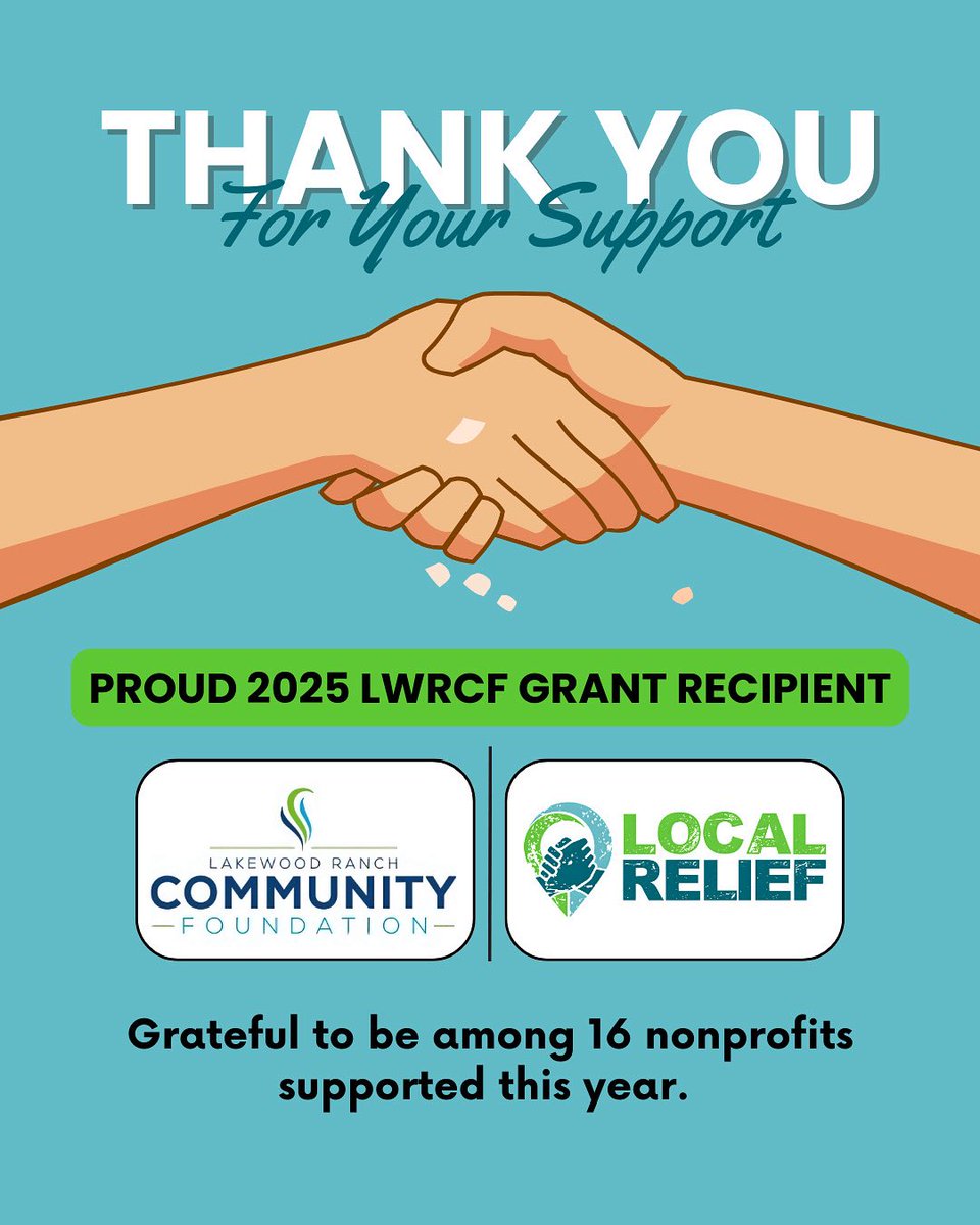localrelief's tweet photo. Grateful 💚 Local Relief is one of 16 nonprofits supported by the Lakewood Ranch Community Foundation this year.

Support like this helps us connect neighbors to resources when disaster strikes. 🙏 #localrelief #DisasterRecovery #ThankfulThursday #support #MutualAid https://t.co/xe7EMtbfTf