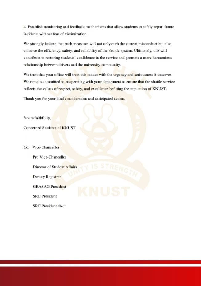 Powerful_Conti's tweet photo. Dear @KNUSTGH,
We seek to shed light on the misconduct of shuttle drivers under your supervision, noting with concern that management has remained silent to a trending vid where a shuttle driver drove students back to the bus stop, despite the fact that some had exams to write.🤦‍♂️ https://t.co/1ZhsKw54tn