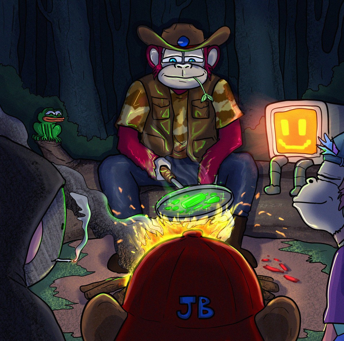 Into the Jungle Bay 🌴
A campfire where apes gather to hunt, cook, and craft the future — under the wild sky, the memes burn brighter than the flames.🏕️