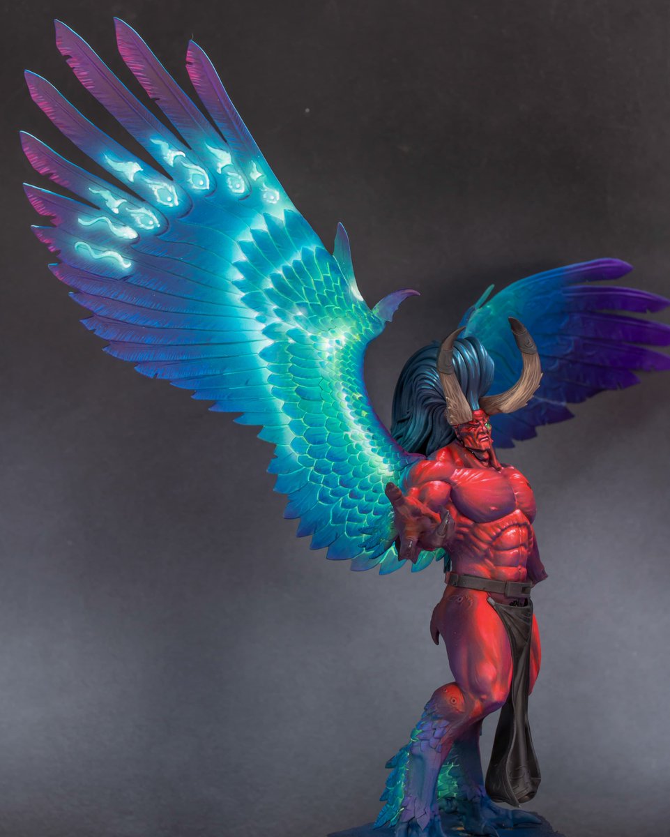 theminiaturista's tweet photo. Magnus the Red painting in progress. This is the second time I've painted him, and this time I have tried a different approach in the wings, using turquoise light from within.
I will place some parts of the armor, but not in the chest, of course! 

#warhammer #warhammercommunity https://t.co/9Yihd1KsP9