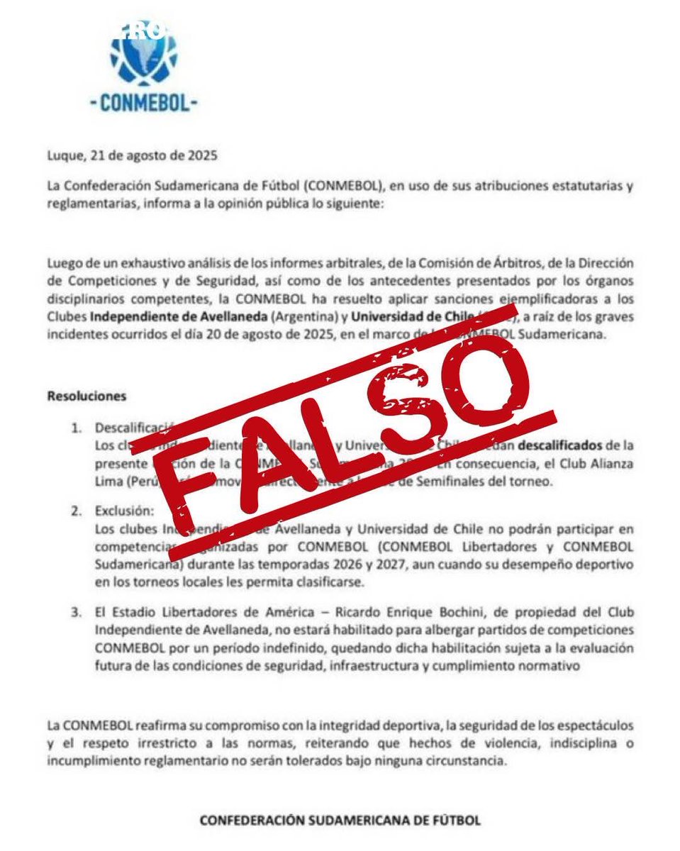 🇵🇾Hugo Biedermann M🇵🇾🇵🇾🇵🇾 (@hugobie) on Twitter photo Es impresionante como medios de comunicación importantes y cuentas importantes, no verifican la fuente por el solo hecho de tener la PRIMICIA!!!
Muchachos no se apuren y consulten a la fuente. la página oficial por ejemplo de <a href="/Sudamericana/">CONMEBOL Sudamericana</a> <a href="/CONMEBOL/">CONMEBOL.com</a> evitemos confusiones Es impresionante como medios de comunicación importantes y cuentas importantes, no verifican la fuente por el solo hecho de tener la PRIMICIA!!!
Muchachos no se apuren y consulten a la fuente. la página oficial por ejemplo de <a href="/Sudamericana/">CONMEBOL Sudamericana</a> <a href="/CONMEBOL/">CONMEBOL.com</a> evitemos confusiones