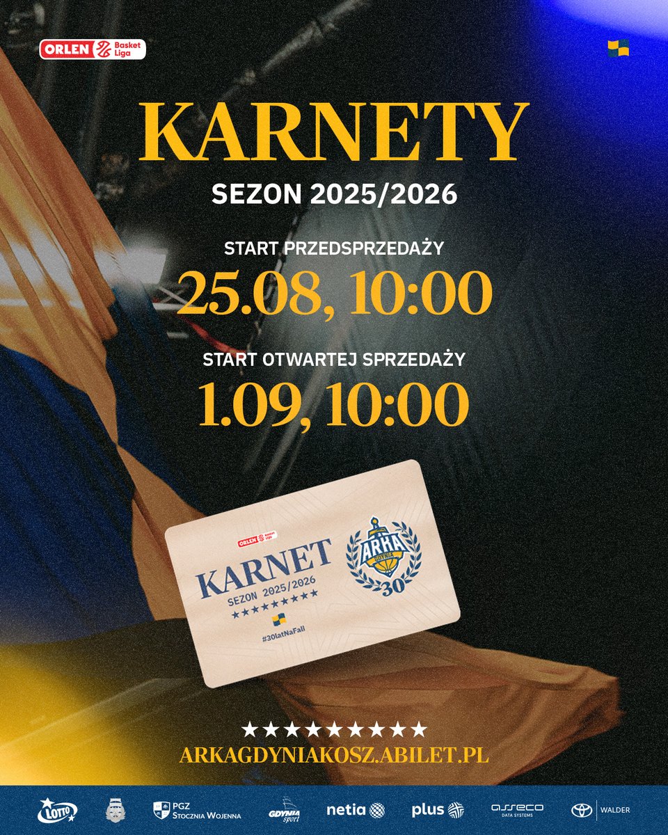 ❗️ Start przedsprzedaży karnetów w poniedziałek o 10:00!

ℹ️ Przedsprzedaż przeznaczona jest dla posiadaczy karnetów w sezonie 2024/2025, którzy posiadają kod pierwokupu dostępny w profilu po zalogowaniu się na platformie Abilet.pl.

✅ Sprzedaż otwarta wystartuje 1