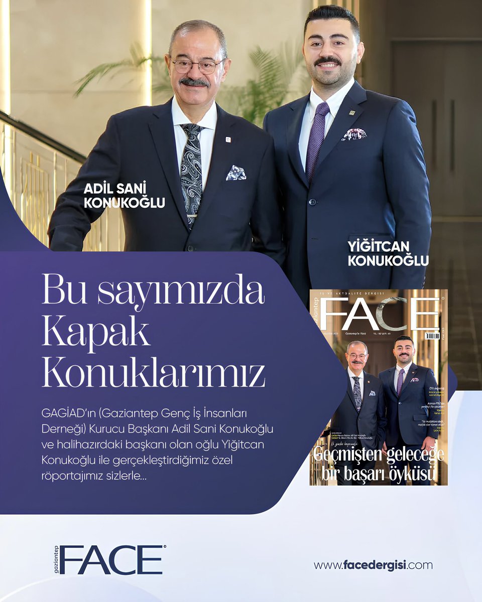 FaceDergisi's tweet photo. GAGİAD’ın (Gaziantep Genç İş İnsanları Derneği) Kurucu Başkanı Adil Sani Konukoğlu ve halihazırdaki başkanı olan oğlu Yiğitcan Konukoğlu ile gerçekleştirdiğimiz özel röportajımız sizlerle...
#face #facedergisi #facemagazine #dergi #magazines #gündem #konuk #köşeyazısı #magazinescalumn #röportaj #yenisayı #gaziantep #turkey #yazar