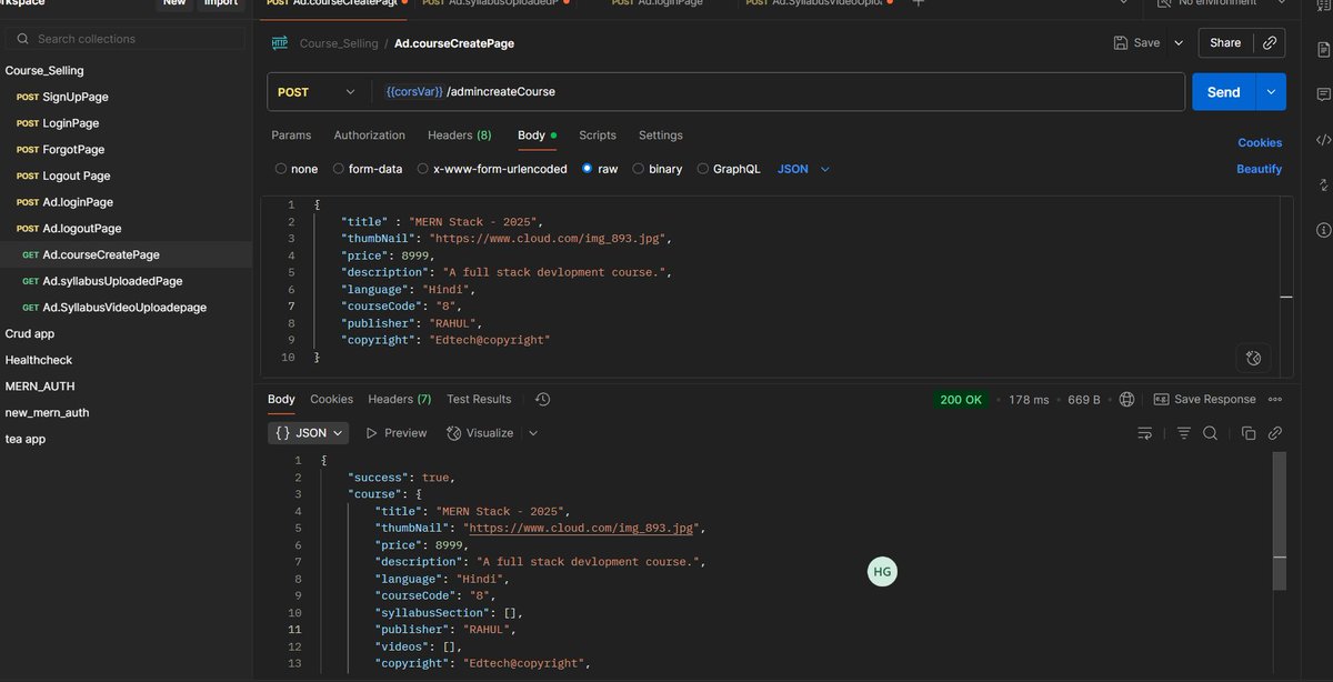 harshit_jsx's tweet image. 🚀 Day 25/100 — Full-Stack Kickoff 

🎉 Finished backend of my Course Selling App

=&amp;gt;  Auth (User &amp;amp; Admin)

=&amp;gt;  Schemas: User, Admin, Course, Video,
        Purchase Payment

=&amp;gt;  Payments with status &amp;amp; methods
         (UPI, Card, NetBanking)

#100DaysOfCode #BackendDevelopment