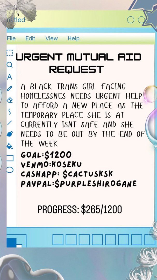 🚨urgent 🚨
pls donate +rt

a black trans girl needs help with funds to afford housing 
 
v3nmo:@ koseku
c@sh app: $cactusksk
paypàl:$purpleshirogane