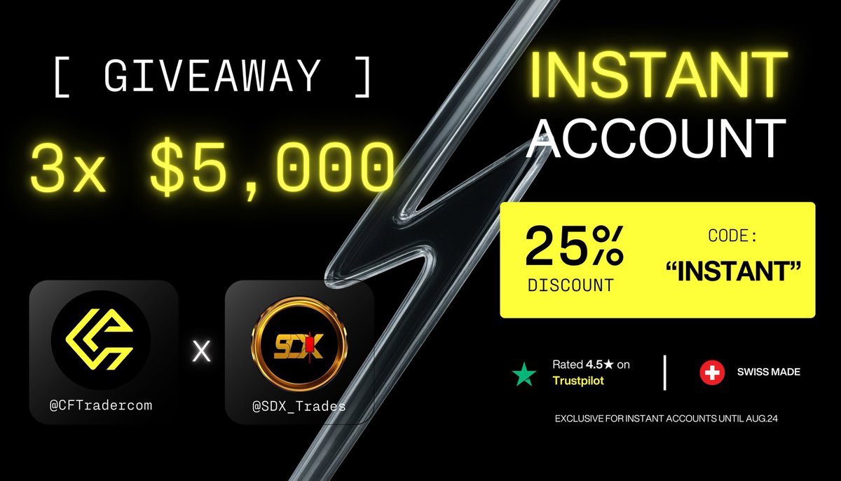 SDX_📊💥 (@sdx_trades) on Twitter photo 5k x 3 prop firm acct giveaway
Rules to enter
- Follow <a href="/SDX_Trades/">SDX_📊💥</a> <a href="/CFTradercom/">Crypto Fund Trader</a> , <a href="/CFTradercomES/">Crypto Fund Trader Español</a>
- Like and repost
- Tag two friends
Click the link to get 25% OFF & used coupon code “INSTANT”
cryptofundtrader.com/?_by=sdxtrade1 5k x 3 prop firm acct giveaway
Rules to enter
- Follow <a href="/SDX_Trades/">SDX_📊💥</a> <a href="/CFTradercom/">Crypto Fund Trader</a> , <a href="/CFTradercomES/">Crypto Fund Trader Español</a>
- Like and repost
- Tag two friends
Click the link to get 25% OFF & used coupon code “INSTANT”
cryptofundtrader.com/?_by=sdxtrade1