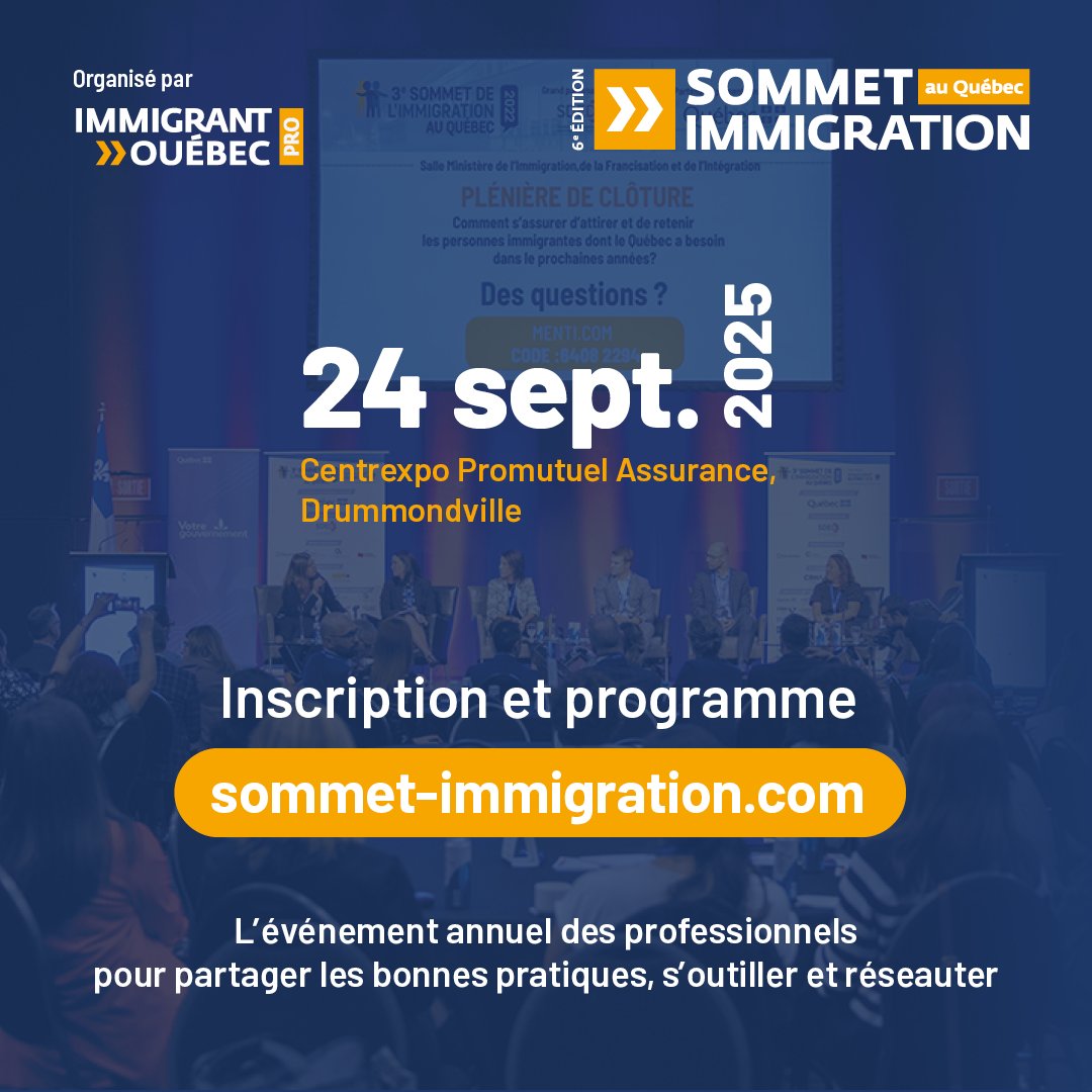 #PolQc Le CPQ est fier de s’associer au 6ᵉ Sommet de l’immigration au Québec, un incontournable pour tous les acteurs engagés dans l’avenir du marché du travail.

Rendez-vous avec <a href="/ImmigrantQuebec/">Immigrant Québec</a> le 24 septembre au Centrexpo <a href="/Promutuel/">Promutuel Assurance</a> à Drummondville!⤵️
sommet-immigration.com