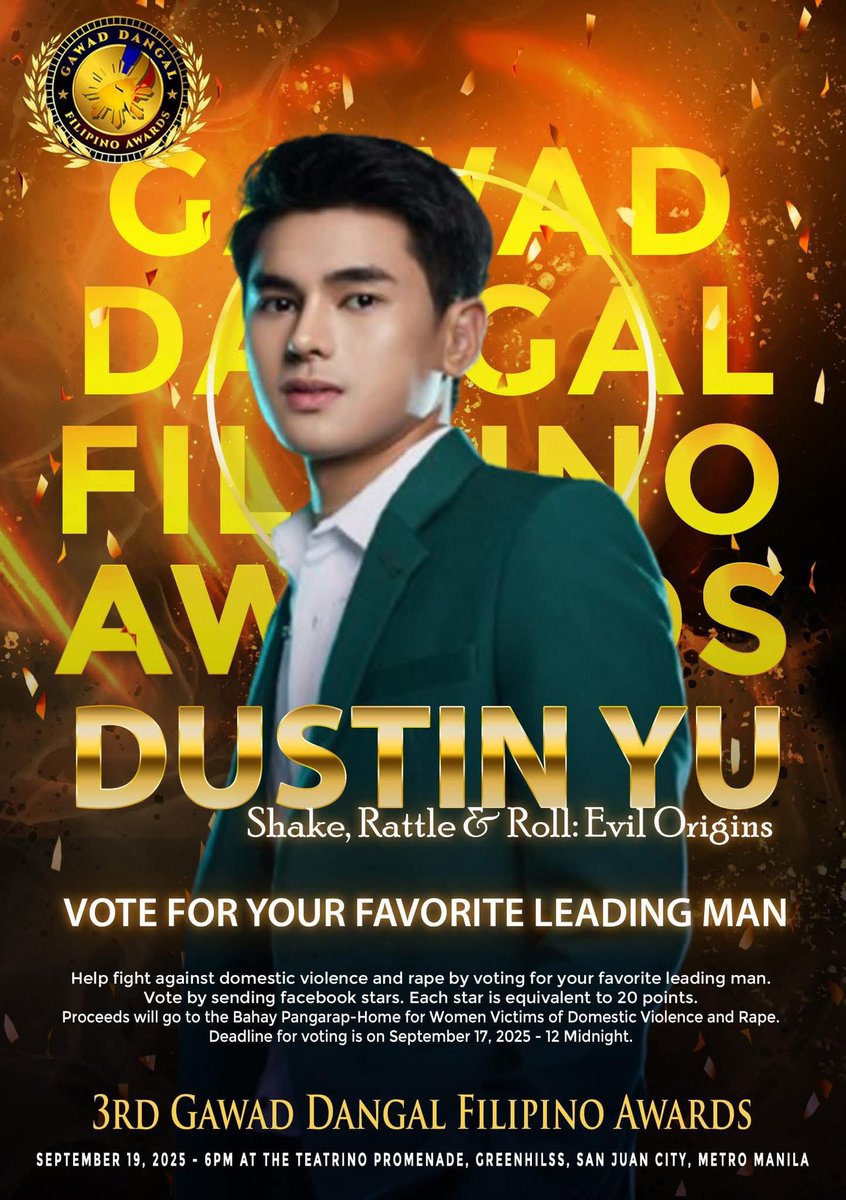 dustrends's tweet photo. Hi, Stardust!
Don't forget to vote for Dustin as he's nominated for Favorite Leading Man at the 3rd Gawad Dangal Filipino Awards! 🏆
Let’s show our support and make him shine! 💫
#VoteDustin #GawadDangal2025
#DustinYu @dustinyuu
🔗https://t.co/ZQs6WFMTID https://t.co/P0rJfcm5CL