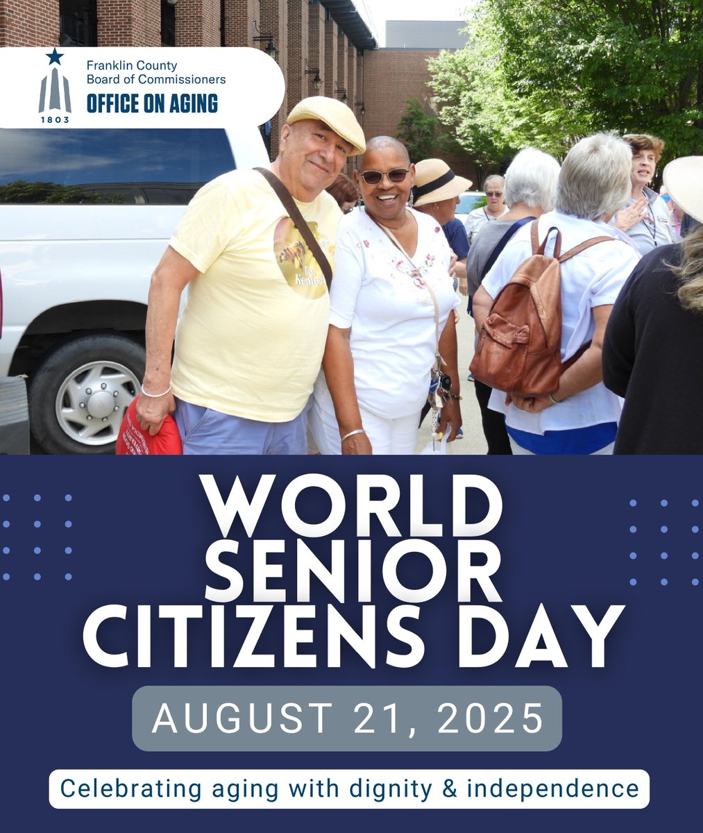 🎉 Happy World Senior Citizen Day! 

Today we celebrate the strength, wisdom, and legacy of older adults not only in Franklin County but around the world. Thank you for all you’ve done—and continue to do—for our community!  #WorldSeniorCitizenDay