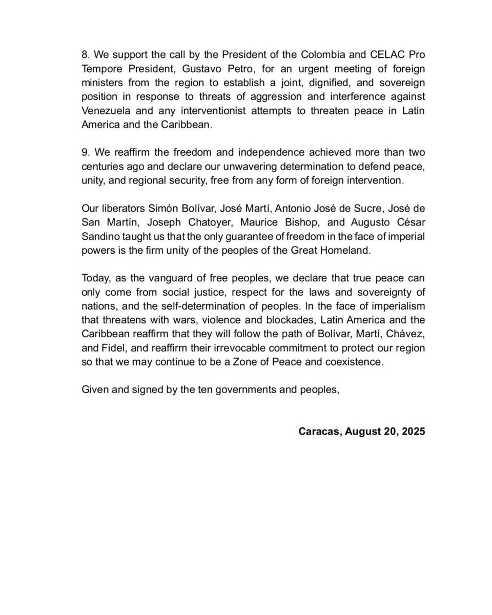 Declaration of the XIII Special Summit of the Bolivarian Alliance for the Peoples of Our America - Trade Treaty for the Peoples (ALBA-TCP). This guide is fundamental to advance successfully in all situations, since its essence is clear: Peace is only born of social justice...