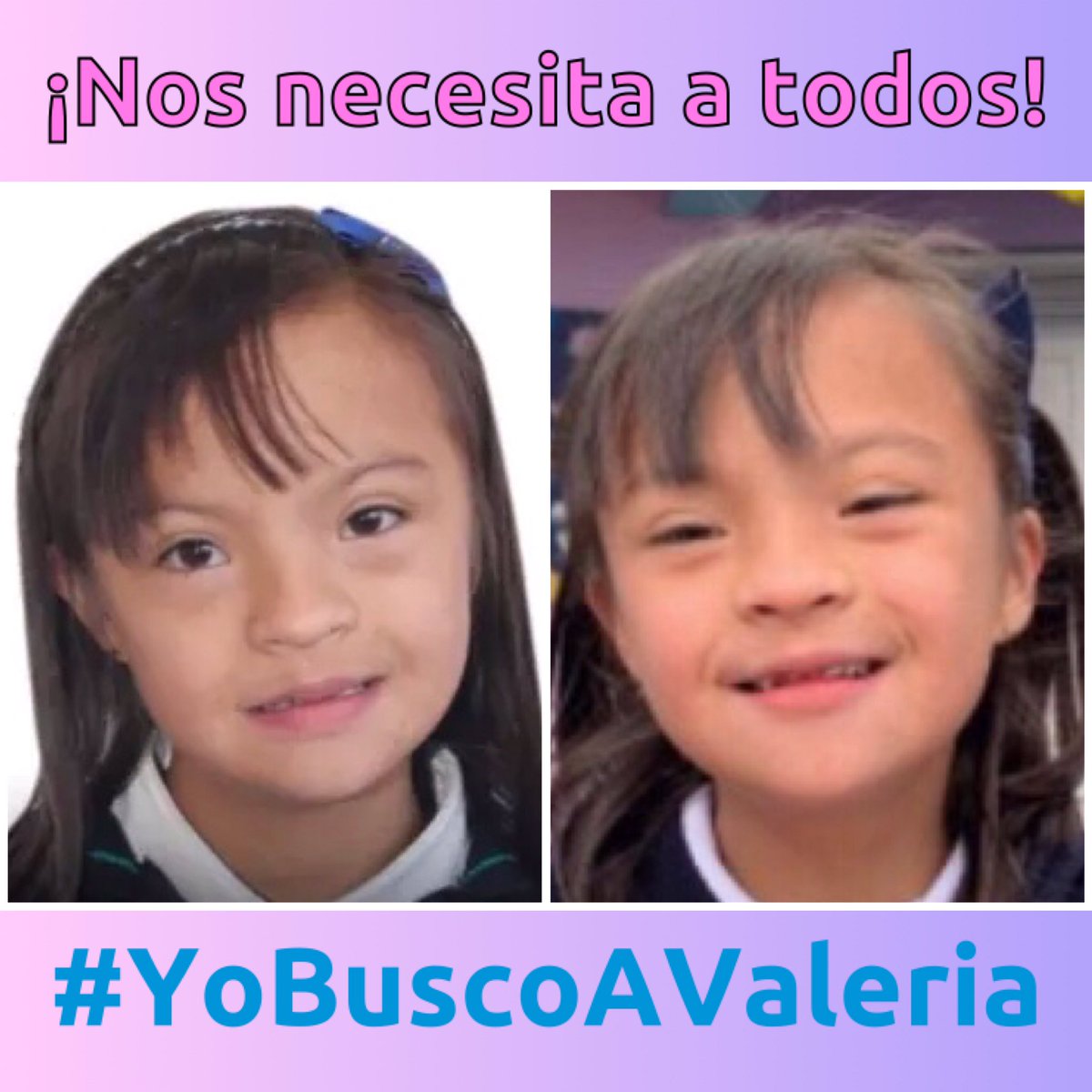 🆘 ¡Valeria sigue desaparecida! 🆘
Encontrarla debe ser la prioridad de toda Colombia 🇨🇴.
¡La queremos sana y salva!
🚨 ¿Dónde está Valeria?
🚨 ¿Quién se llevó a Valeria?
Exigimos a la <a href="/FiscaliaCol/">Fiscalía Colombia</a> celeridad, claridad y resultados en la investigación.
#YoBuscoAValeria ¿Y tú?