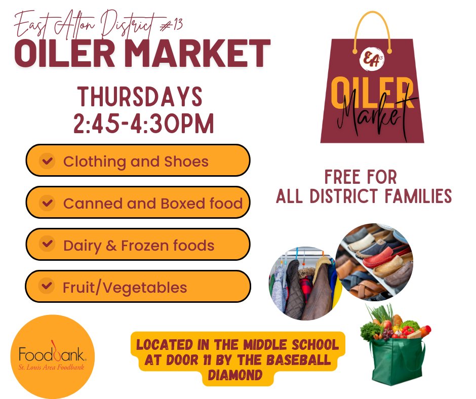 Come check out the Oiler Market every Thursday from 2:45-4:30pm!