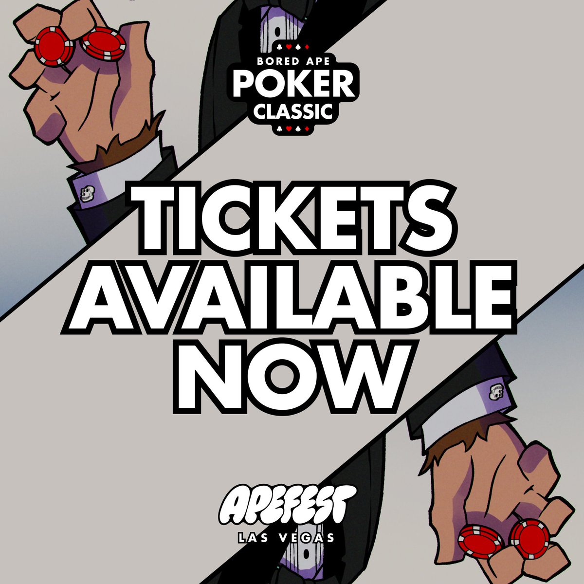 BoredApeYC's tweet image. Sign-ups for The Bored Ape Poker Classic are LIVE!
baycpoker.tokenproof.xyz

The Venetian Poker Room
Sunday, Oct 26 at 10 AM PT

Only ApeFest Vegas ticket holders can sign up and play.

Seats are limited, lock yours in now.
$50 deposit to hold your spot (refunded at check-in)
$250