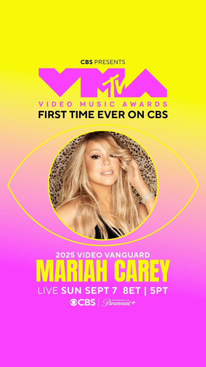 MTV (@mtv) on Twitter photo IT’S TIIIMMEEE… to introduce you to your 2025 VIDEO VANGUARD AWARD RECIPIENT!! 🎶
Tune in on Sunday, September 7th on CBS & <a href="/paramountplus/">Paramount+</a> to join the celebration of <a href="/MariahCarey/">Mariah Carey</a> and her legendary career on the #VMAs stage 🏆 IT’S TIIIMMEEE… to introduce you to your 2025 VIDEO VANGUARD AWARD RECIPIENT!! 🎶
Tune in on Sunday, September 7th on CBS & <a href="/paramountplus/">Paramount+</a> to join the celebration of <a href="/MariahCarey/">Mariah Carey</a> and her legendary career on the #VMAs stage 🏆