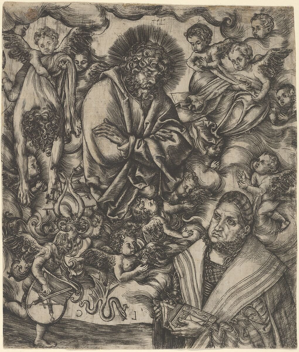 Lucas Cranach imagines the Angels holding St. Barnabas' skin for him.
