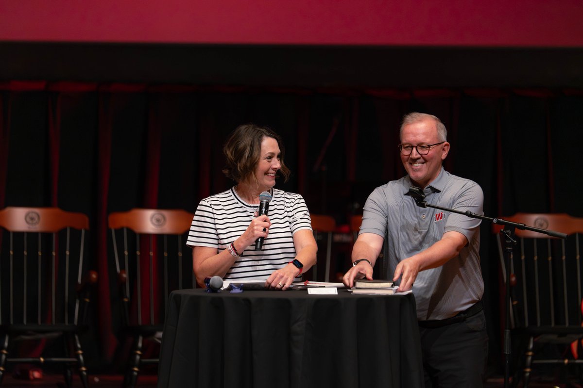 IndWes's tweet photo. IWU faculty & staff gathered for our annual Employee Celebration. Key moments included uplifting words by Jill Donovan, founder and CEO of #RusticCuff, milestone recognitions, lunch from Pioneer Food Services & energy brought by IWU Cheer & Marching Wildcats. https://t.co/ulLVbL6JOl