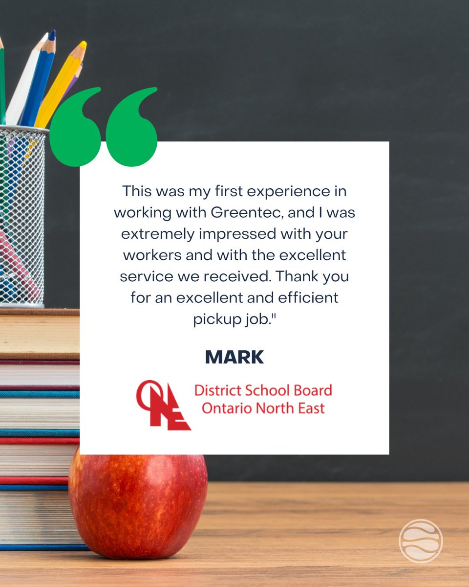 Mark from The District School Board Ontario North East had this to say about their first Greentec pickup:
✅Strategic &amp; efficient planning
✅Courteous &amp; professional team
✅And more!

Looking for secure IT &amp; E-Waste disposal? Get a free quote today through our website today!