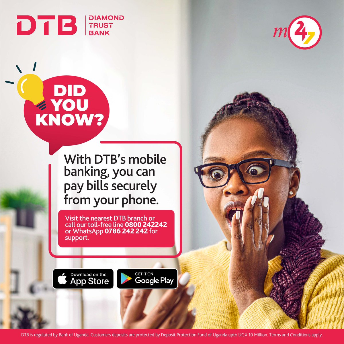 Ride the mobile banking wave with DTB M24/7 no queues, no hassle, just pure convenience. 
DM us or call free on 0800 242 242 anytime.