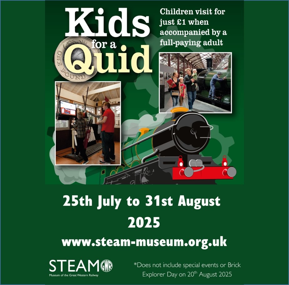 Take advantage of our Kids for a Quid promotion this summer.  Kids can visit for just £1 with a full paying adult.⁠ 😀

🔎 For more info: steam-museum.org.uk/event/kids-for…
⁠
#swindon #wiltshire #daysoutwithkids #lowcostactivities #summerholidays