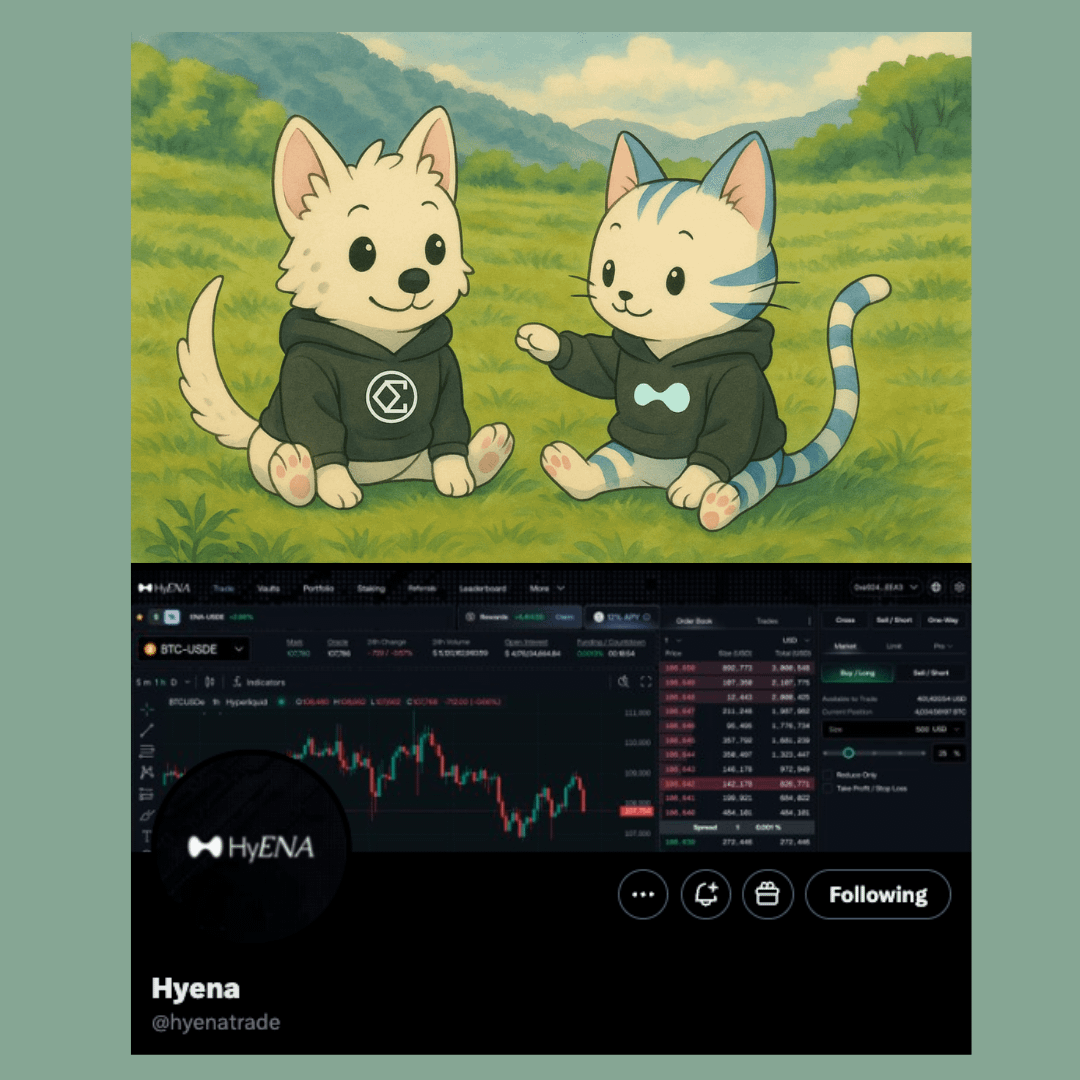 HYPE + ENA = HyENA ( <a href="/hyenatrade/">Hyena</a> ) ?

Rumour says Ethena will launch their own perps “Hyena” via Hyperliquid (HIP-3).
If true, this would strengthen USDe offering and generate massive revenue for <a href="/ethena_labs/">Ethena Labs</a>.

Why it matters:
> USDe as collateral for trading perps
> Traders