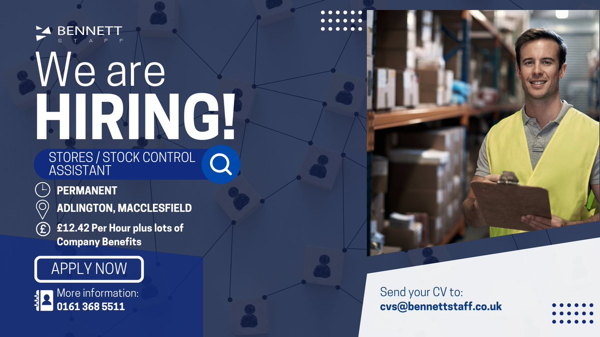 Bennett Staff - Award winning Recruitment Company (@bennettstaff1) on Twitter photo ๐๐จ๐ข๐ง ๐จ๐ฎ๐ซ ๐ญ๐๐๐ฆ ๐๐ฌ ๐ ๐๐ญ๐จ๐ซ๐๐ฌ / ๐๐ญ๐จ๐๐ค ๐๐จ๐ง๐ญ๐ซ๐จ๐ฅ ๐๐ฌ๐ฌ๐ข๐ฌ๐ญ๐๐ง๐ญ!
๐ Based in Adlington, Macclesfield
๐ท ยฃ12.42 per hour + lots of company benefits!
๐ Contact Jo on 0161 368 5511
๐ Apply here: loom.ly/IAVfihw
#permanent #jobsnearme ๐๐จ๐ข๐ง ๐จ๐ฎ๐ซ ๐ญ๐๐๐ฆ ๐๐ฌ ๐ ๐๐ญ๐จ๐ซ๐๐ฌ / ๐๐ญ๐จ๐๐ค ๐๐จ๐ง๐ญ๐ซ๐จ๐ฅ ๐๐ฌ๐ฌ๐ข๐ฌ๐ญ๐๐ง๐ญ!
๐ Based in Adlington, Macclesfield
๐ท ยฃ12.42 per hour + lots of company benefits!
๐ Contact Jo on 0161 368 5511
๐ Apply here: loom.ly/IAVfihw
#permanent #jobsnearme