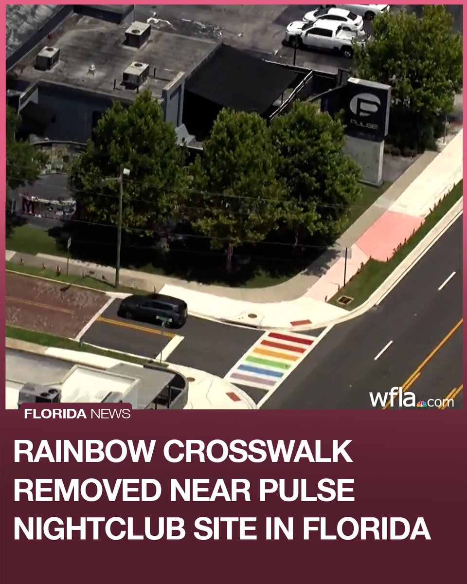 RAINBOW CROSSWALK REMOVED: A rainbow crosswalk that was part of the Pulse Memorial site in Florida was removed overnight. bit.ly/4msCVUT