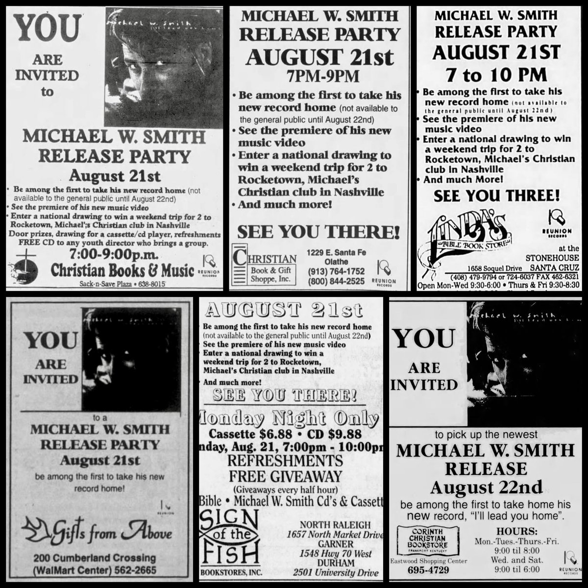 ccmrewind's tweet image. 30 years ago today…

Hundreds (thousands?) of Christian bookstores around the country held release parties for ‘I’ll Lead You Home’, the newest album by Michael W. Smith.

Does anyone know who won the trip to Rocketown? 

It wasn’t me!

#MichaelWSmith #Smitty #CCMTwitter