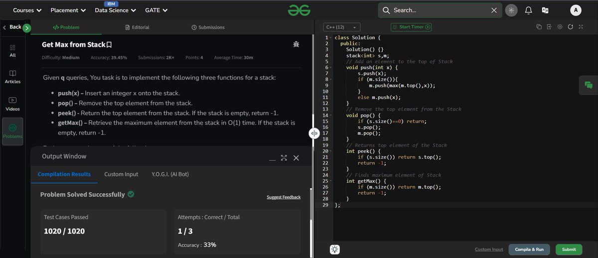 arpit_madhan's tweet photo. 🚀 Day 145/160 of my #gfg160 journey!
Today, I tackled the "Get Max from Stack" problem on @geeksforgeeks. 
#geekstreak2025  Streak Continues!           

#160DaysOfCode 

#gfg160 

#geeksforgeeks 

#geekstreak2025 https://t.co/bwJHlKcM8i