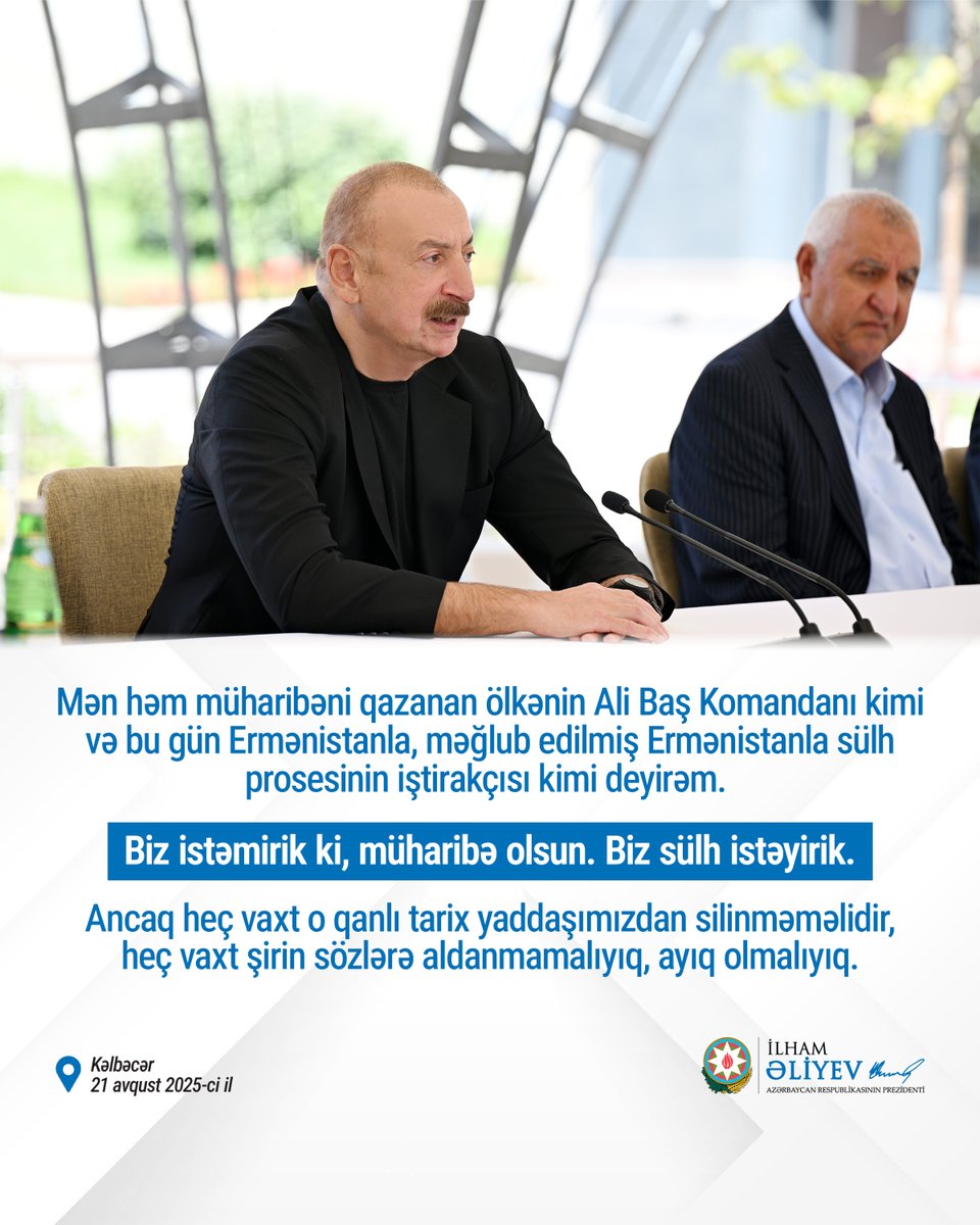 Prezident İlham Əliyev: “Biz istəmirik ki, müharibə olsun. Biz sülh istəyirik”.
