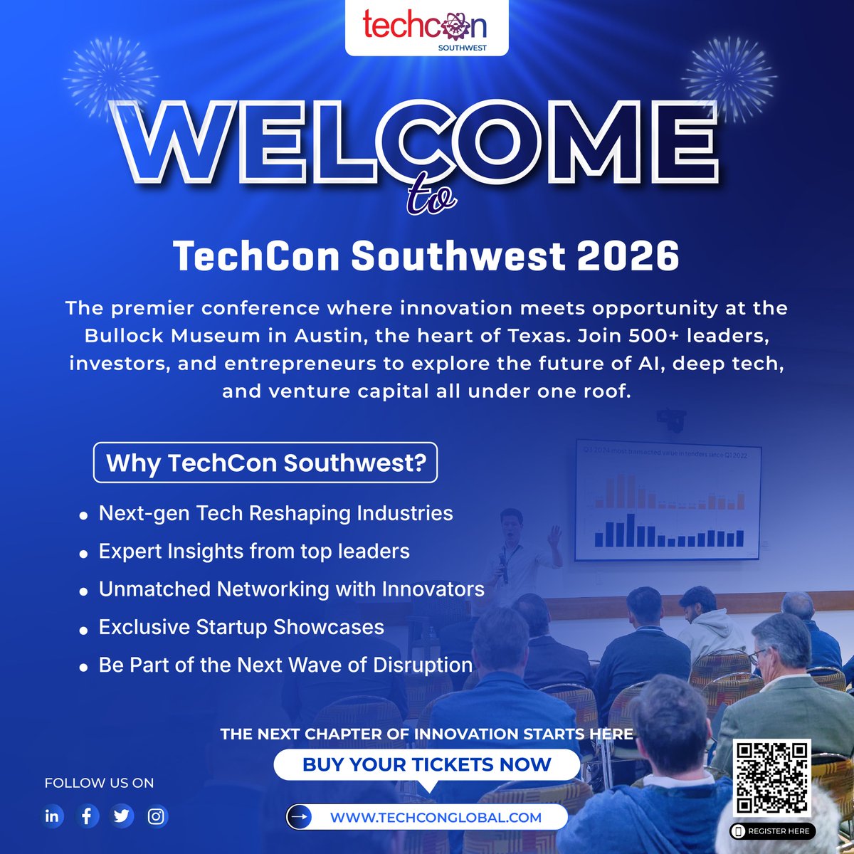 TechCon_Global's tweet image. 🎉 Welcome to TechCon SouthWest 2026!

500+ leaders. Investors. Entrepreneurs.
AI. Deep Tech. Cybersecurity. Digital Health.

⚡ The next wave of innovation starts here.

#TechConSouthWest #InnovationStartsHere #TechCon #StartupEcosystem