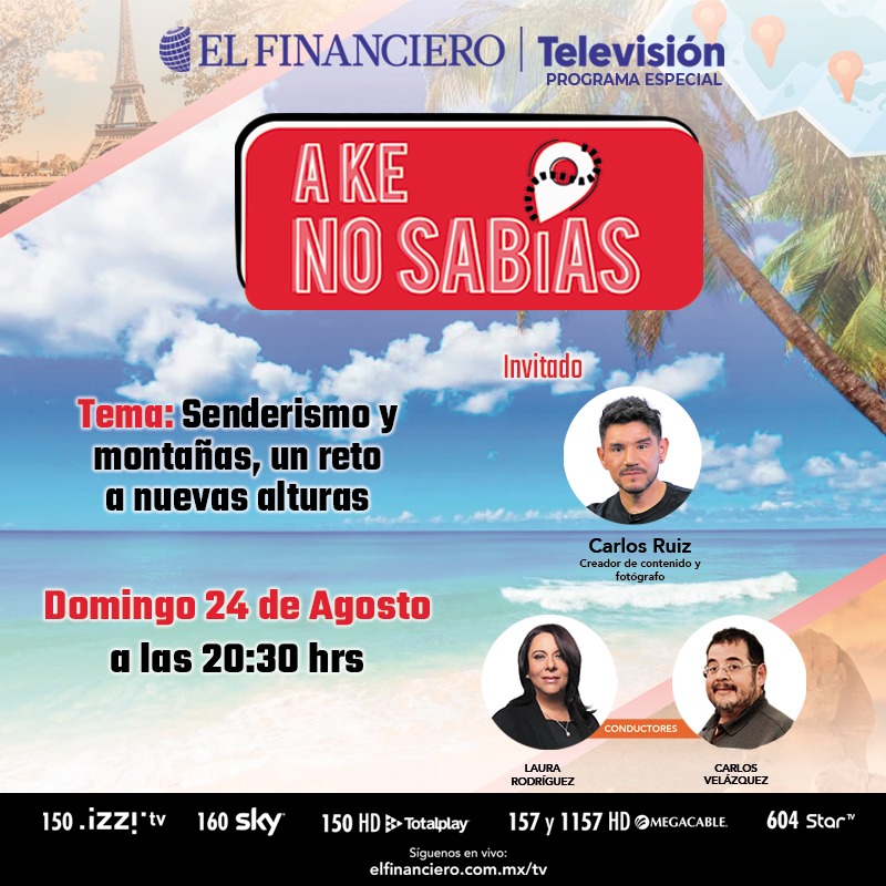 ElFinancieroTv's tweet photo. ¡De altura! 🏔️🧗‍♂️ En el próximo episodio de #AKeNoSabías, descube los retos del senderismo y las montañas junto a nuestro invitado especial: Carlos Ruiz, creador de contenido y fotógrafo 🤳

🗓 HOY
⏰ 20:30 hrs
🎙 Conducen: Laura Rodríguez y Carlos Velázquez https://t.co/RuBhn5SOsW