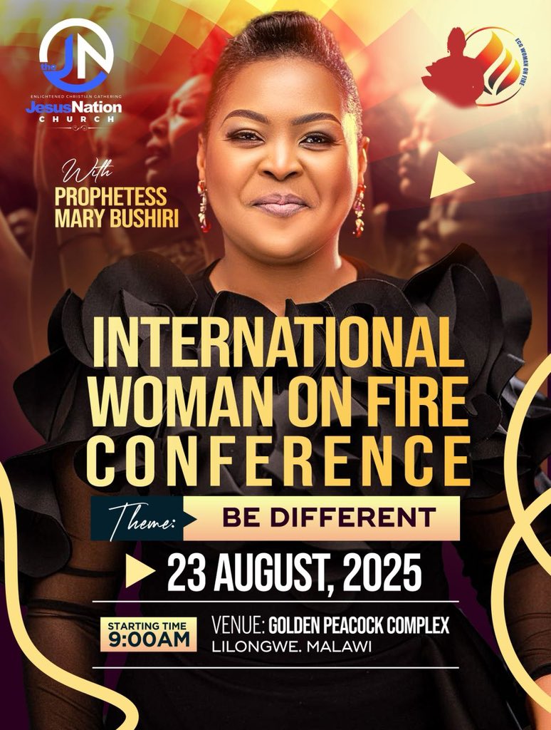 🙌 A gathering of unstoppable women! Let’s set Lilongwe ablaze with faith, power, and purpose. 

#WomenOnFireLilongwe #ProphetessMaryBushiri