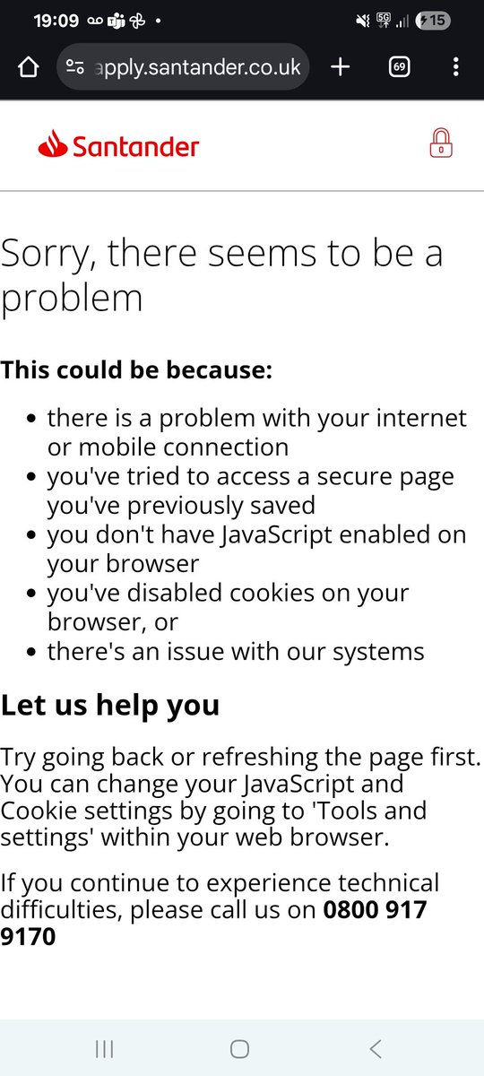 cornsnack's tweet photo. @santanderukhelp @santanderuk It doesn't work on any format or any device (laptop, mobile)or any network, or any browser same message https://t.co/dgtOddwCJ9