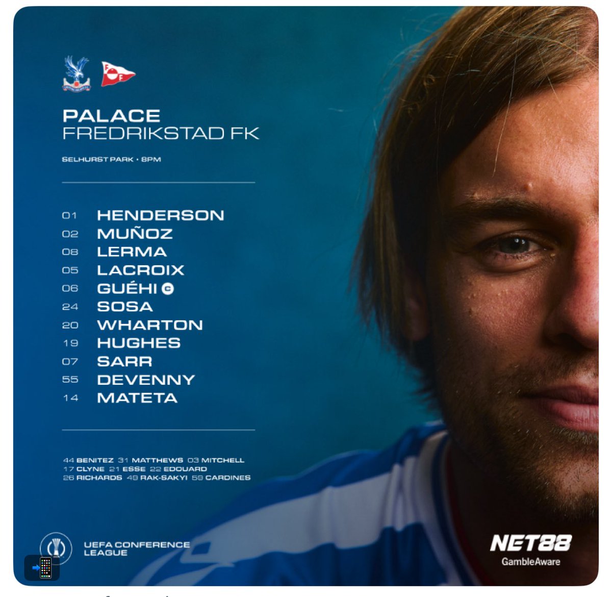 BenDinnery's tweet photo. #CPFC #EUCL
No Eberechi Eze, who is set for a move to Arsenal.
Chris Richards and Tyrick Mitchell drop to the bench.
Jefferson Lerma, Justin Devenny and Borna Sosa come into the starting XI. https://t.co/zNrAWTMprz