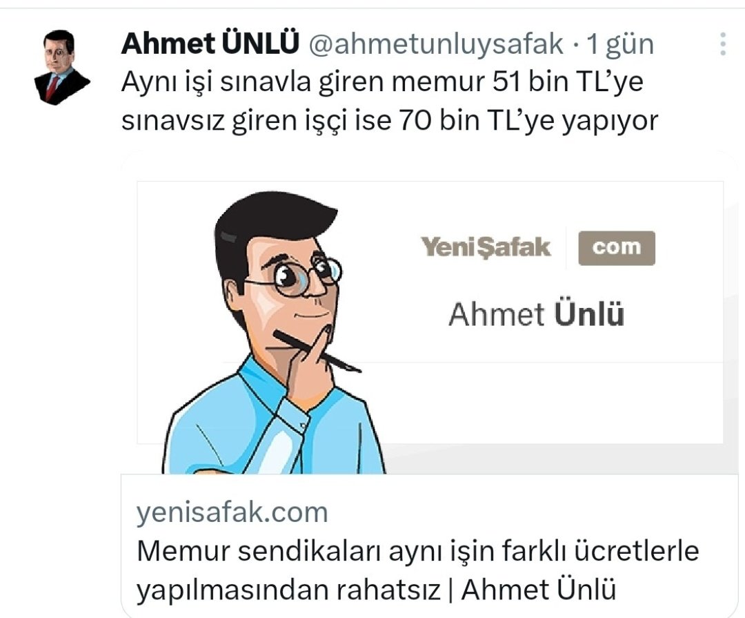 Hükümete yakın gazete bile isyan etti! 😡

"Aynı işi sınavla giren memur 51 bin TL’ye sınavsız giren işçi ise 70 bin TL’ye yapıyor." 🤯

 (Yeni Şafak)