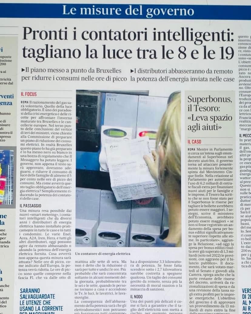 Nel 2022 a Bruxelles si discuteva di un progetto per controllare da remoto luce e gas nelle abitazioni tramite contatori 'intelligenti'. 🛜🖥️🔘🔌🕯️🪚

Questi piani non svaniscono mai: restano in attesa, pronti a riemergere quando il contesto lo rende favorevole